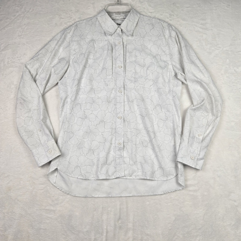 Worldwide Sportsman Men's White Gray Floral Vented‎ Button Shirt Size Small